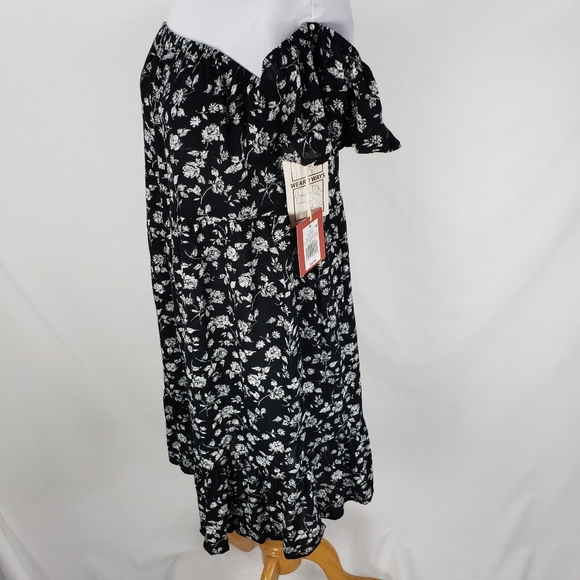 Mossimo Dress Long Top Black Floral Off Shoulder - Picture 6 of 12